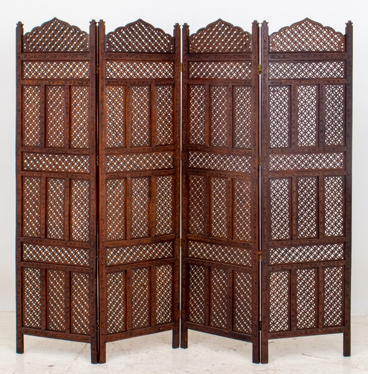 INDIAN CARVED HARDWOOD FOUR-PANEL