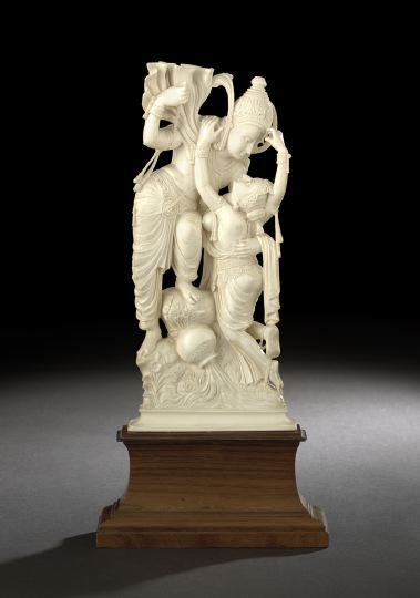 Indian Carved Ivory Group of a Pair