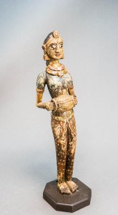 INDIAN CARVED PAINTED WOOD FIG