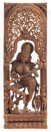 INDIAN CARVED WOOD GODDESS SAR