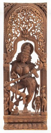 INDIAN CARVED WOOD GODDESS SAR