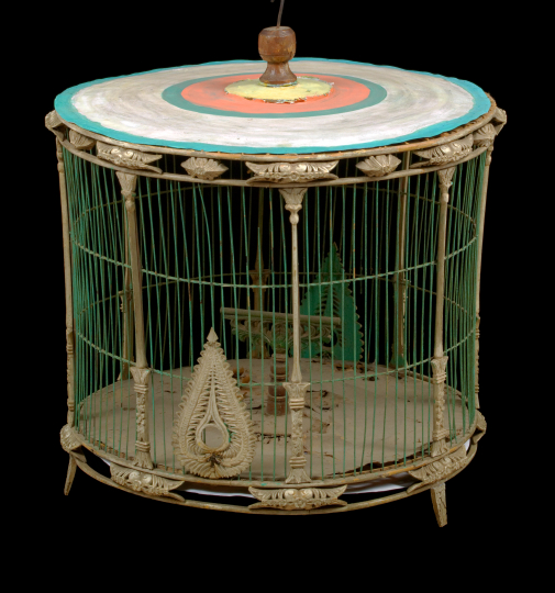 Indian Carved Wood-Mounted Wire