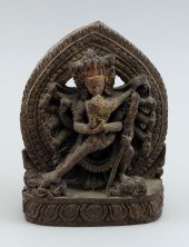 INDIAN CARVED WOOD MULTI-ARMED