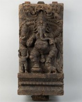INDIAN CARVED WOOD PANEL OF GA