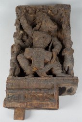 INDIAN CARVED WOOD PANEL OF VA