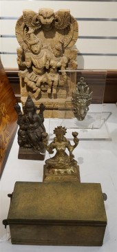 INDIAN CARVED WOOD PANEL, THRE