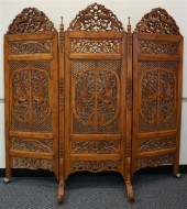 INDIAN CARVED WOOD THREE-FOLD