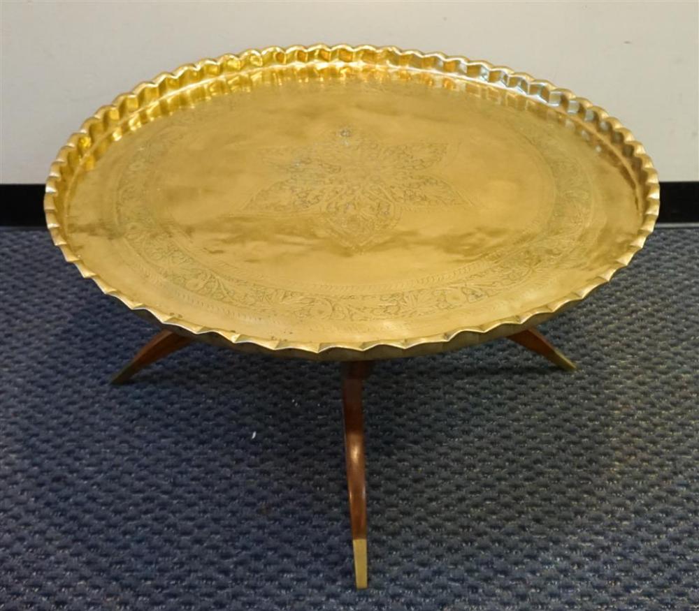 INDIAN CHASED BRASS TRAY ON FOLDING