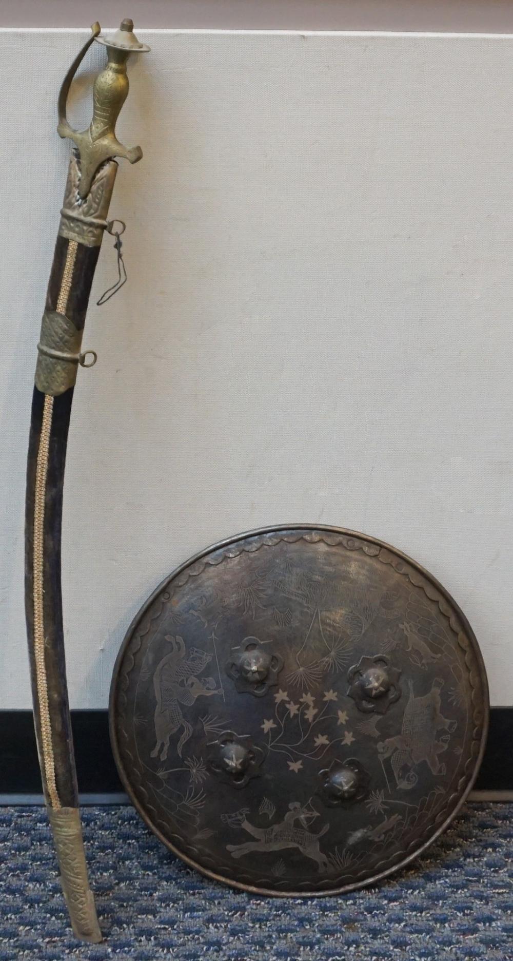 INDIAN CHASED METAL SHIELD AND A