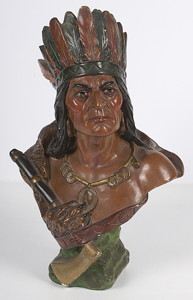 Indian Chief Bust Painted chalkware