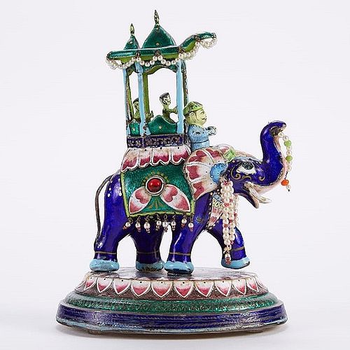 INDIAN ENAMELED SILVER ELEPHANT -