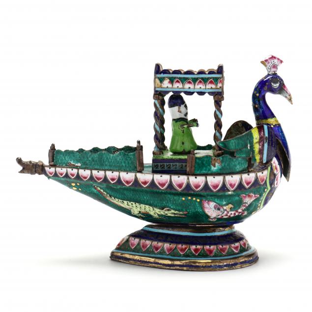 INDIAN ENAMELED SILVER PEACOCK