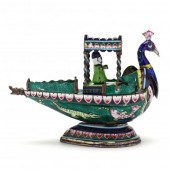 INDIAN ENAMELED SILVER PEACOCK