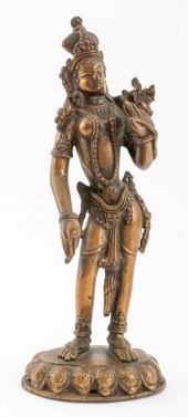 INDIAN GILT BRONZE STANDING LA