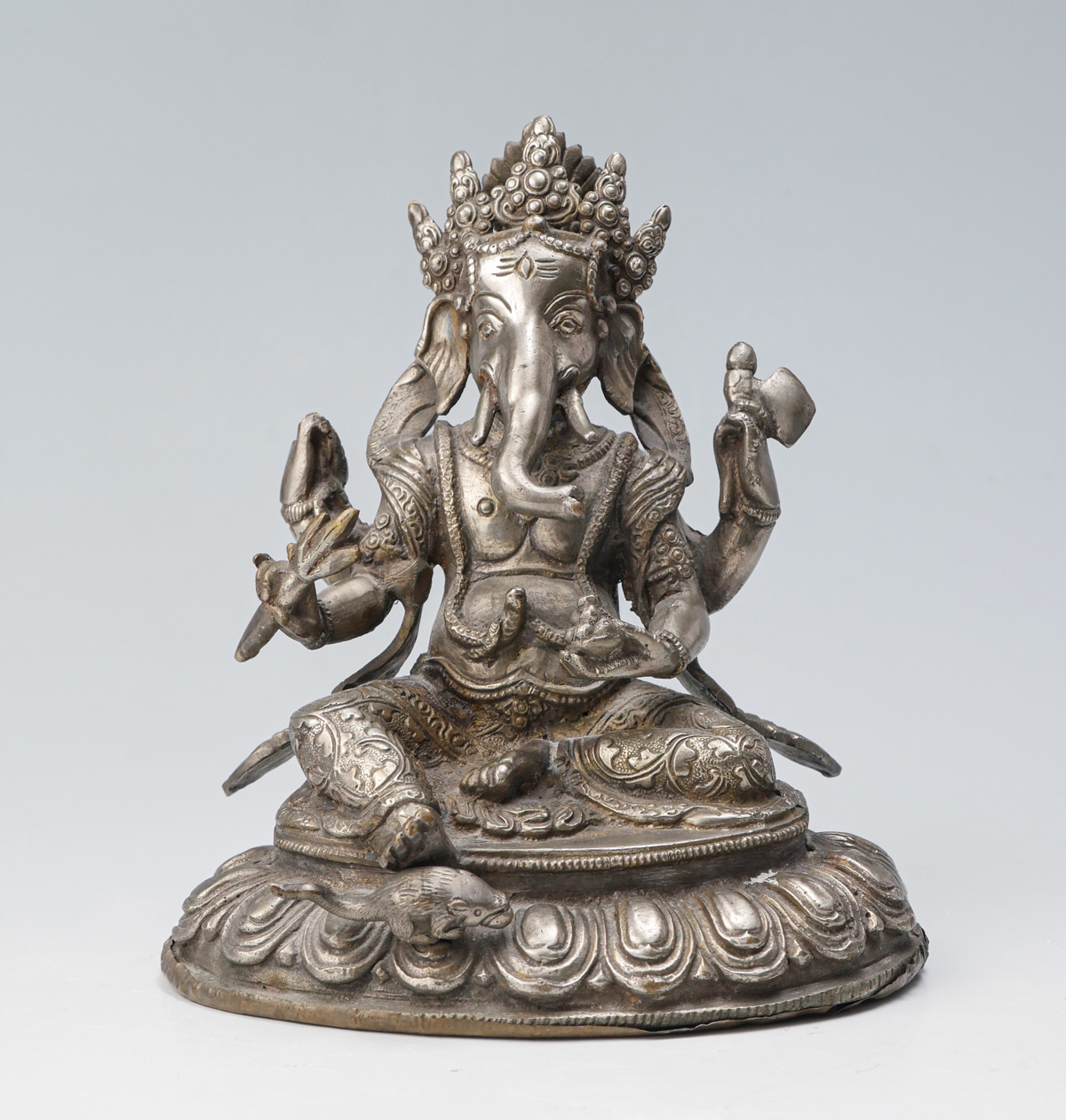 INDIAN HINDU SILVERED BRASS GANESH: