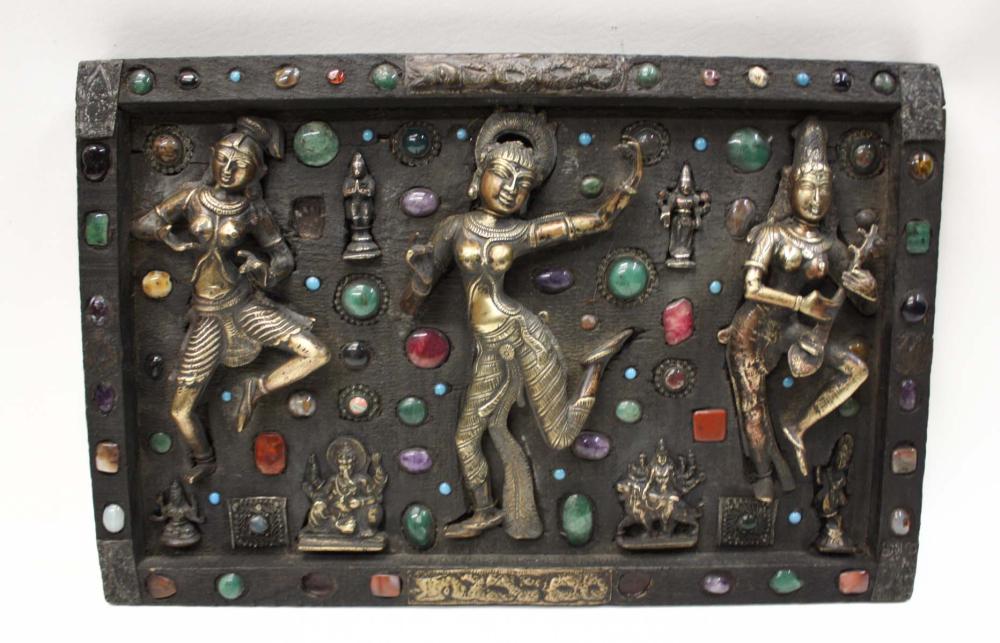 INDIAN HINDU WOOD WALL PLAQUE, WITH