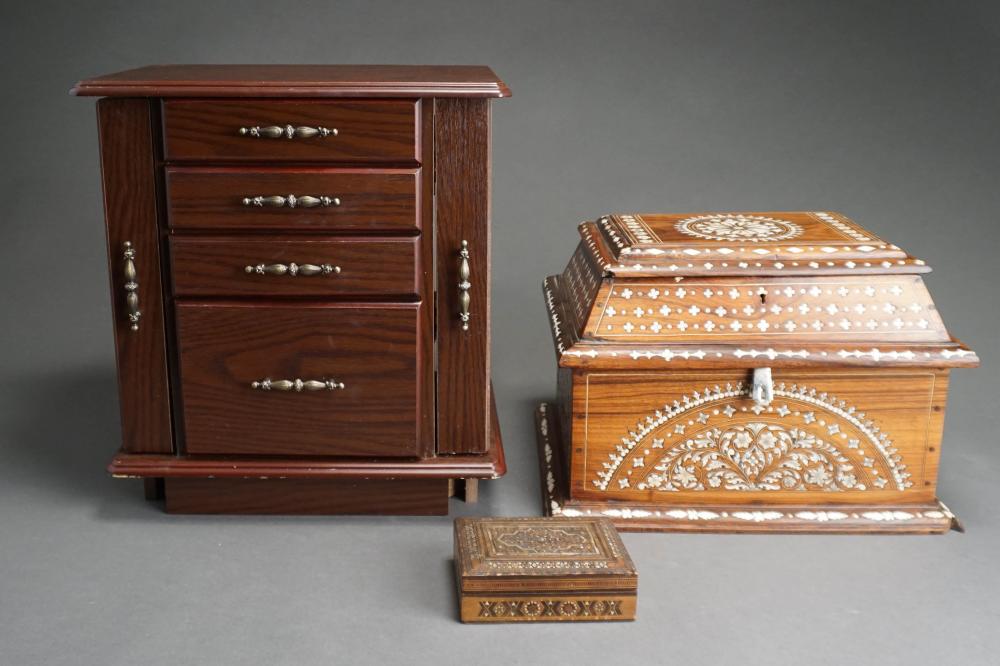 INDIAN INLAID TEAK JEWELRY BOX, A