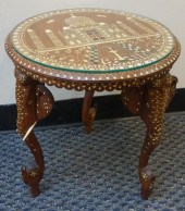 INDIAN INLAID TEAK SIDE TABLE,