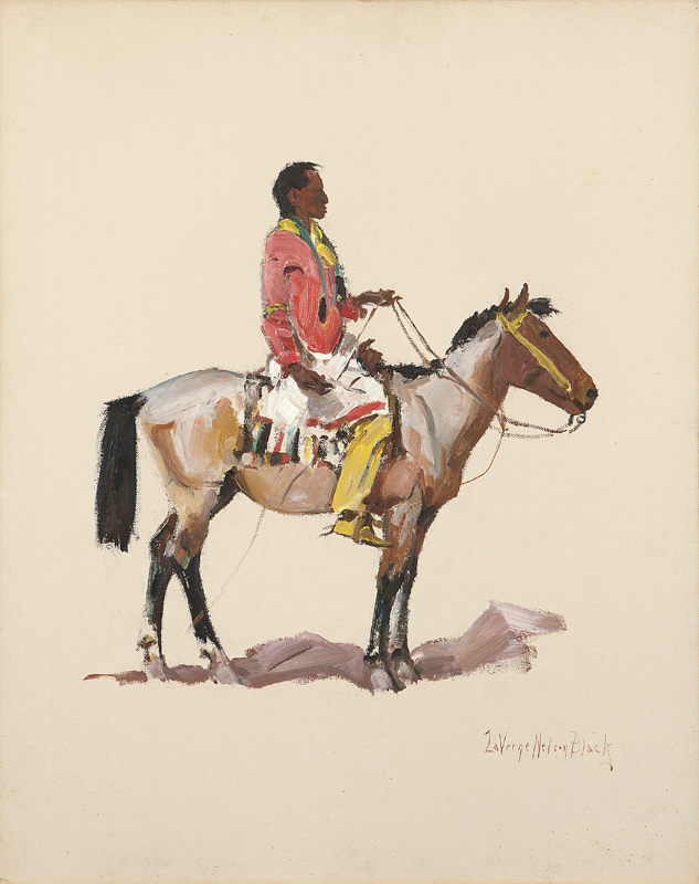 Indian on horseback oil on