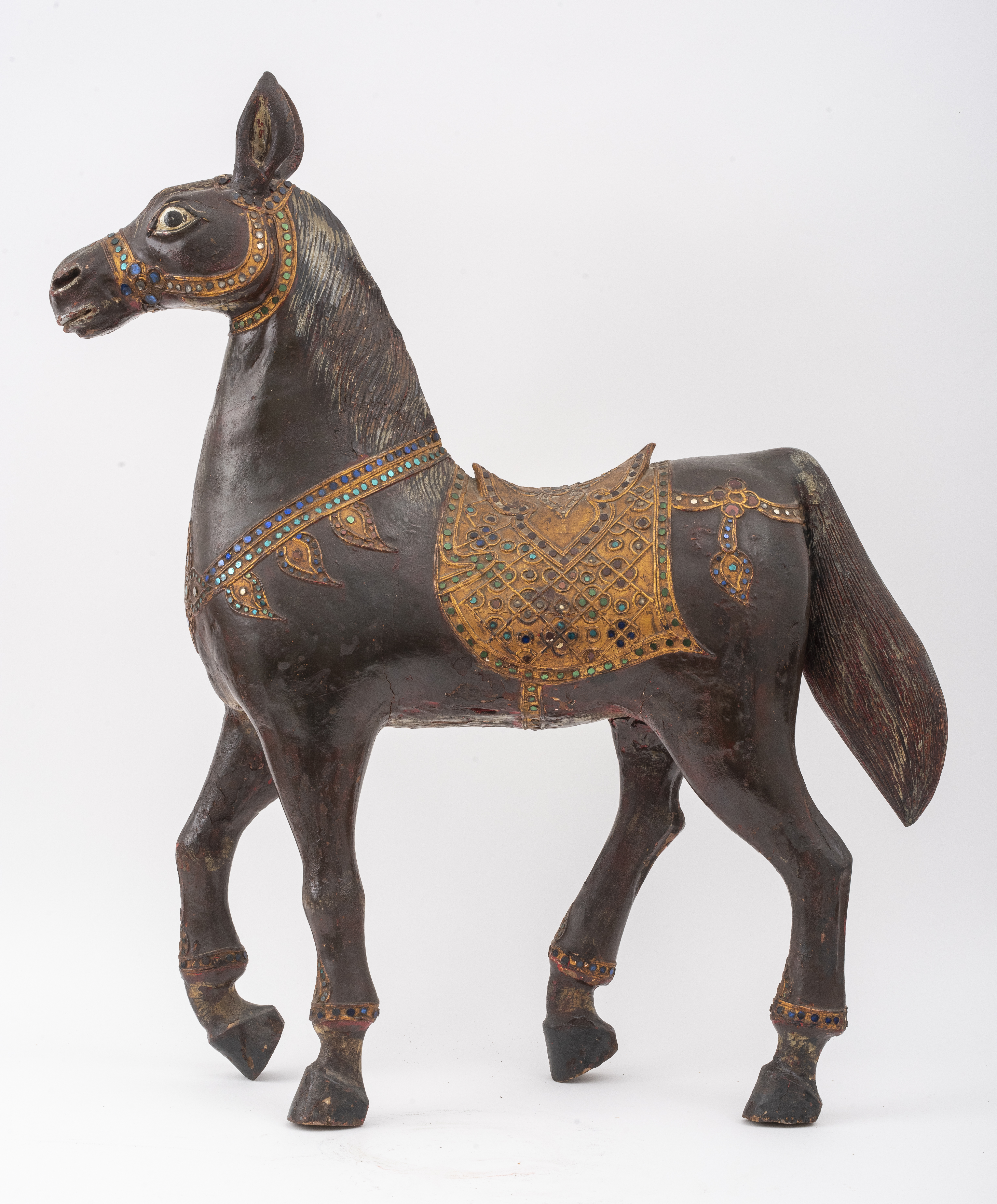 INDIAN PAINTED AND INLAID WOOD