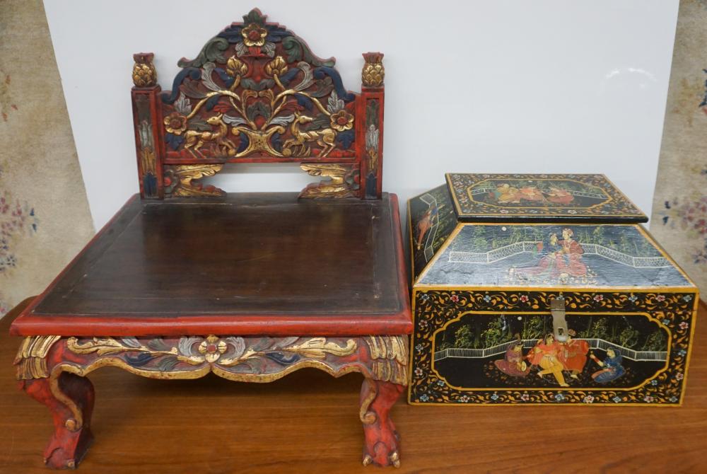 INDIAN PAINTED WOOD DOWRY BOX AND