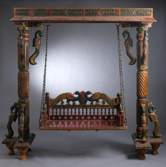 INDIAN POLYCHROME WOOD SWING JHOOLA