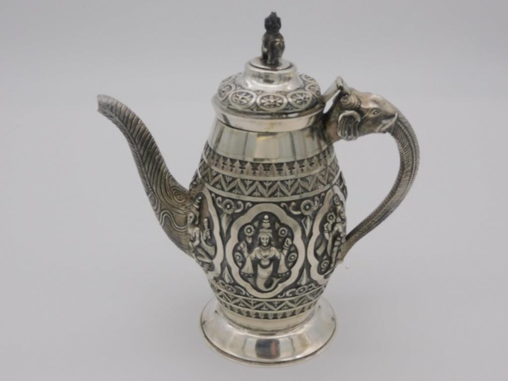 INDIAN SILVER TEAPOT, MARKED