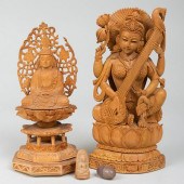 INDIAN WOOD FIGURE OF SARASVAT