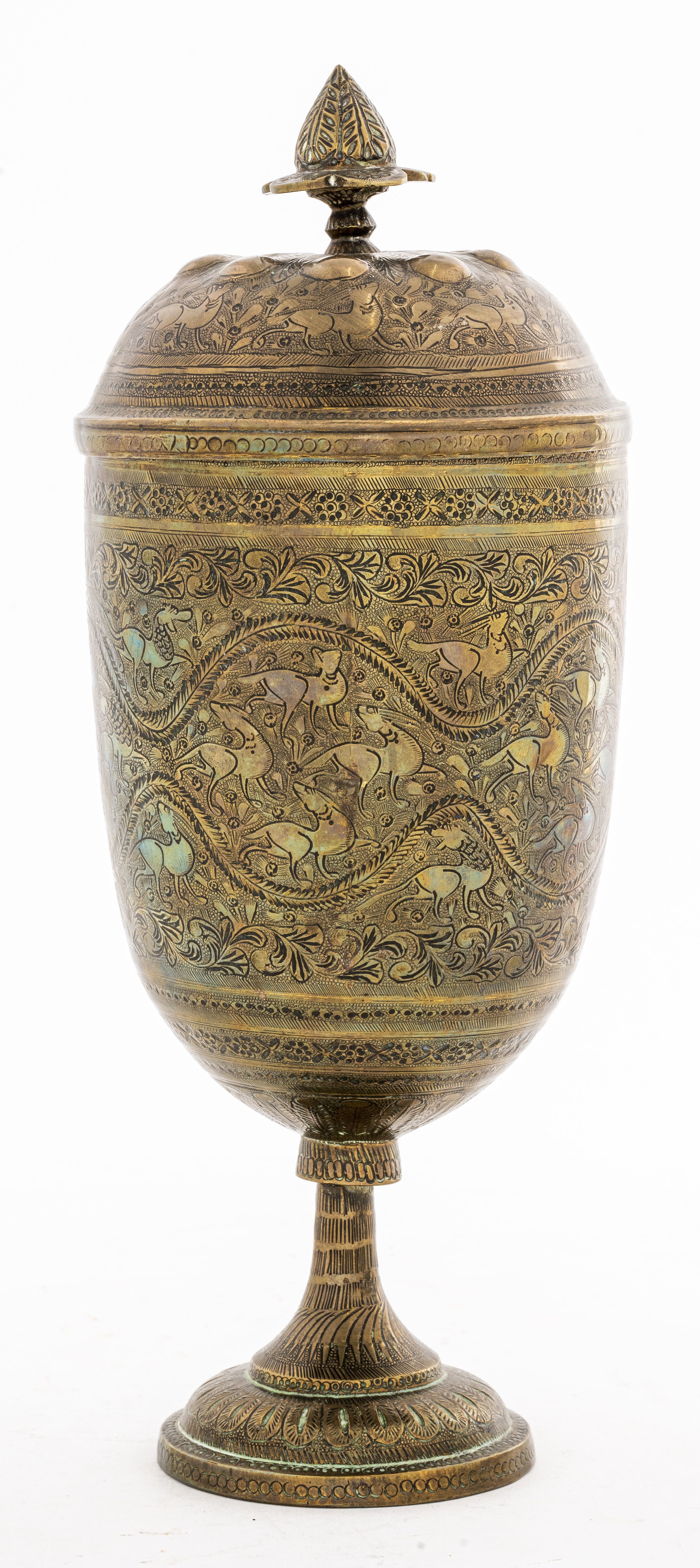 INDO-PERSIAN BRASS URN WITH LID