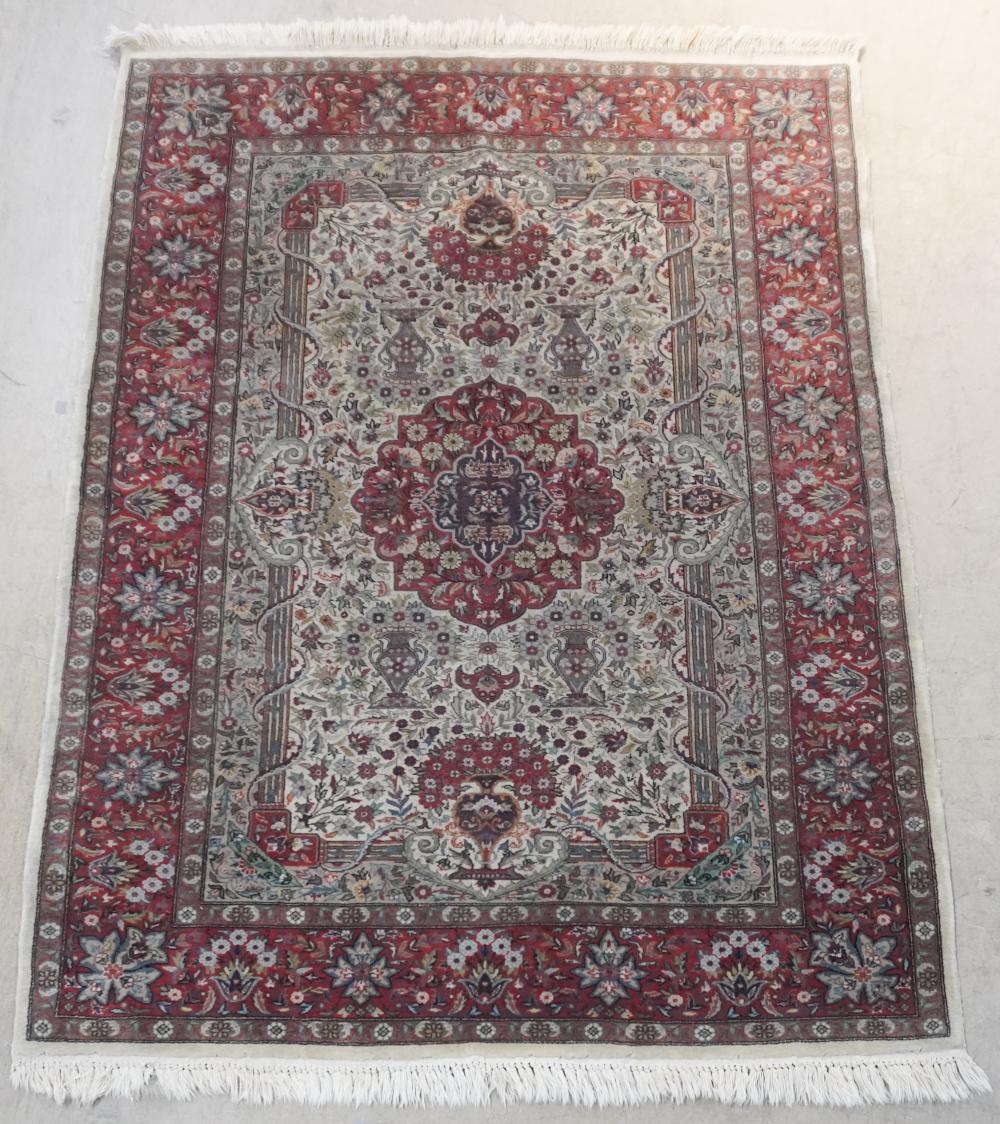 INDO-TABRIZ IVORY GROUND RUG 6 FT 4