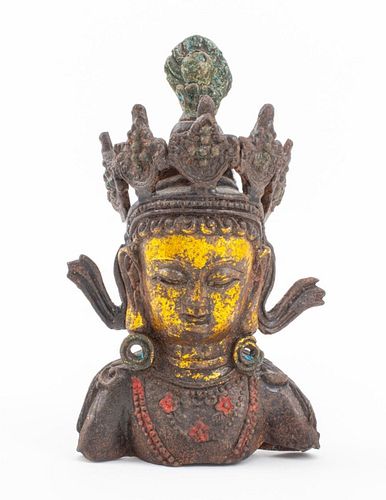 INDO-TIBETAN GILT METAL BUDDHA BUST