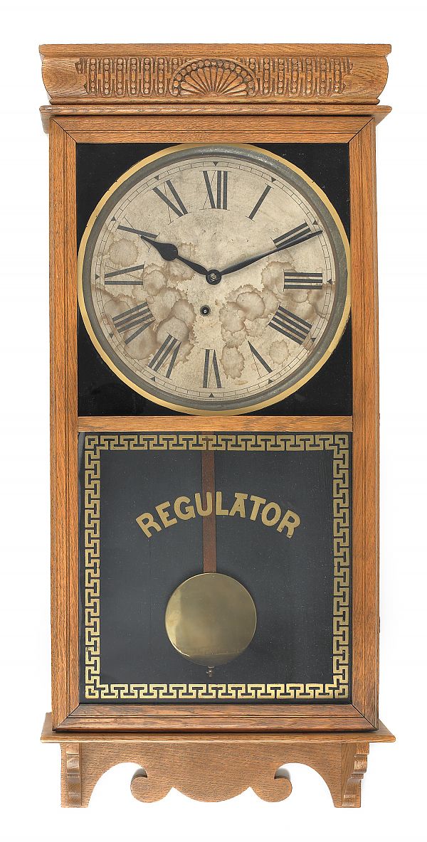 Ingraham oak regulator clock 36" h.