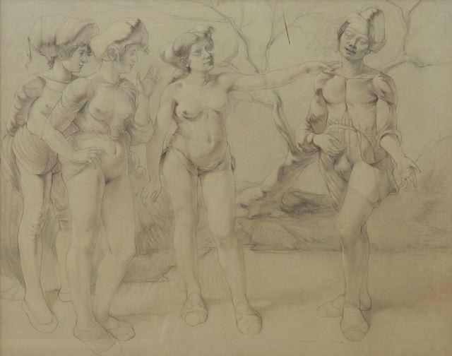 INITIALED GRAPHITE & CHALK DRAWING,