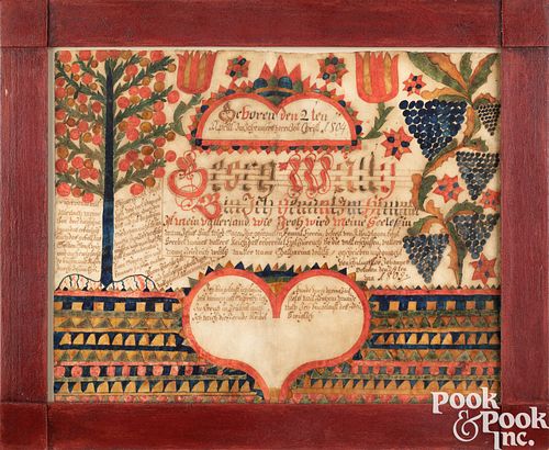 INK AND WATERCOLOR FRAKTUR BIRTH
