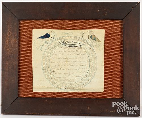 INK AND WATERCOLOR FRAKTUR BIRTH