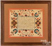 INK AND WATERCOLOR FRAKTUR BIR