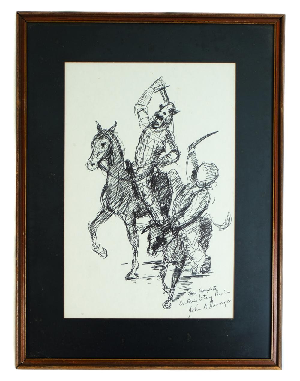 INK DRAWING ON PAPER DON QUIXOTE