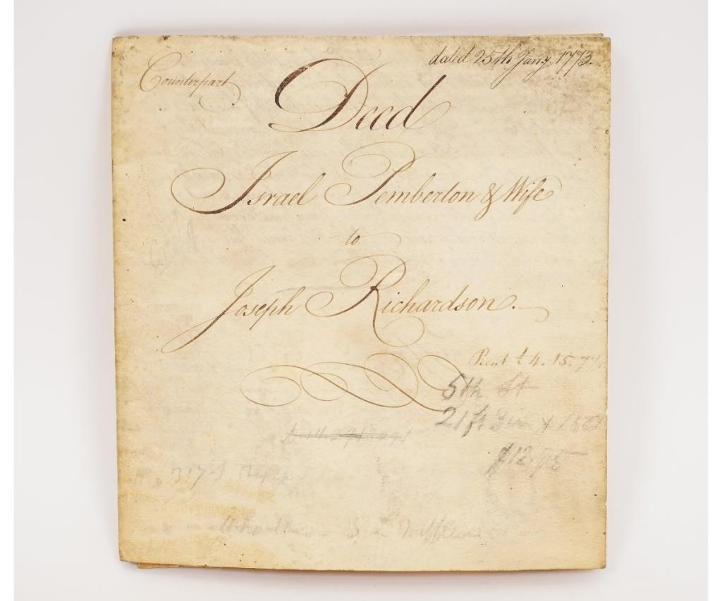 Ink on vellum counterpart deed,