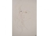 Ink sketch of a face, stamped