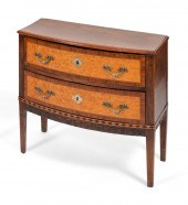 INLAID BOWFRONT CHEST 19TH CEN