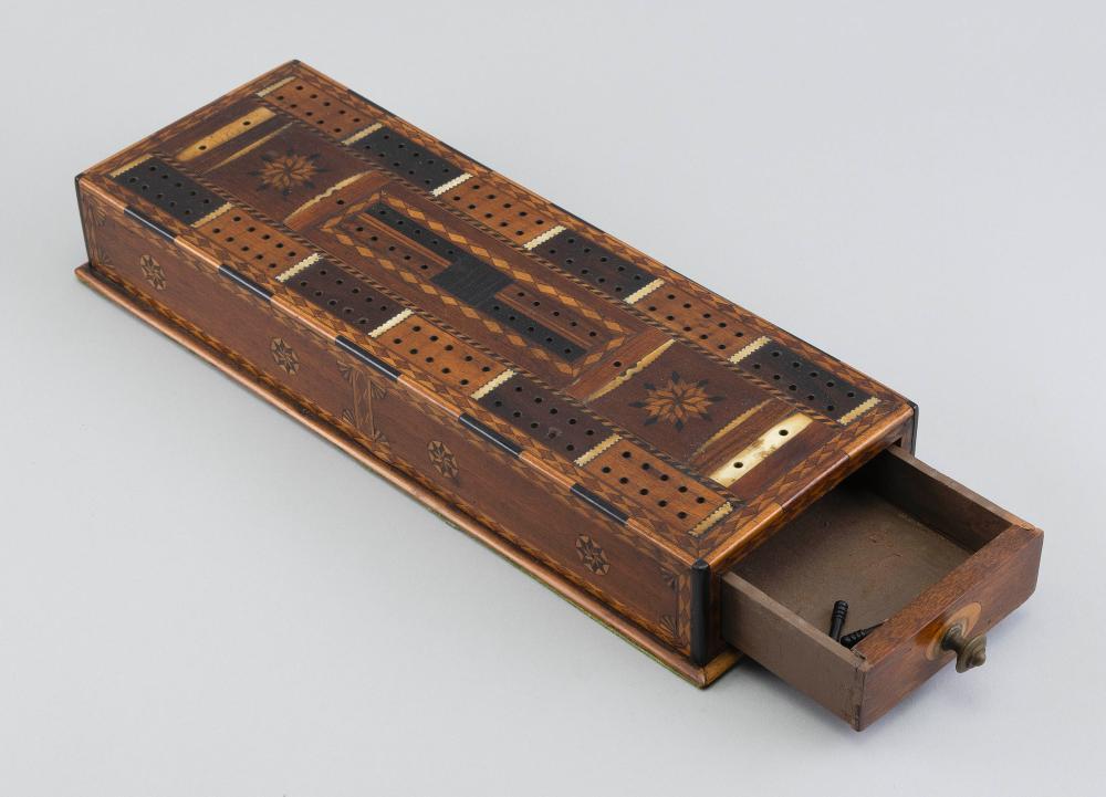 INLAID CRIBBAGE BOARD GAME BOX LATE