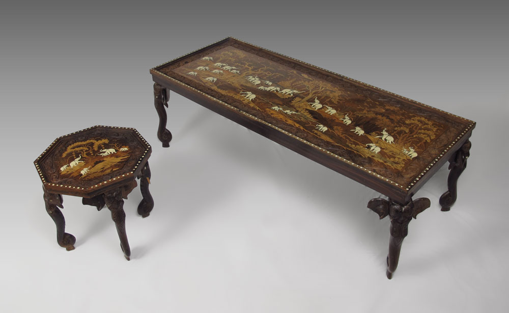 INLAID FIGURAL ELEPHANT COFFEE &