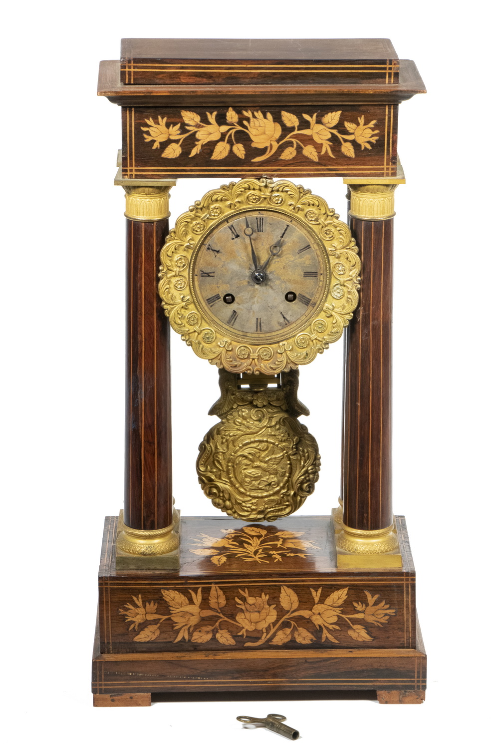 INLAID FRENCH PORTICO CLOCK