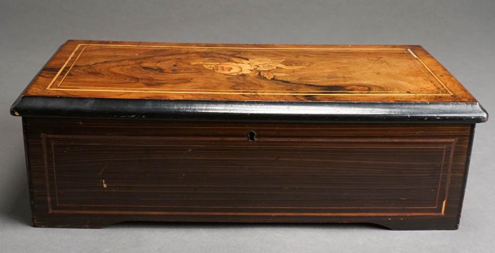 INLAID FRUITWOOD SWISS MUSIC BOX,
