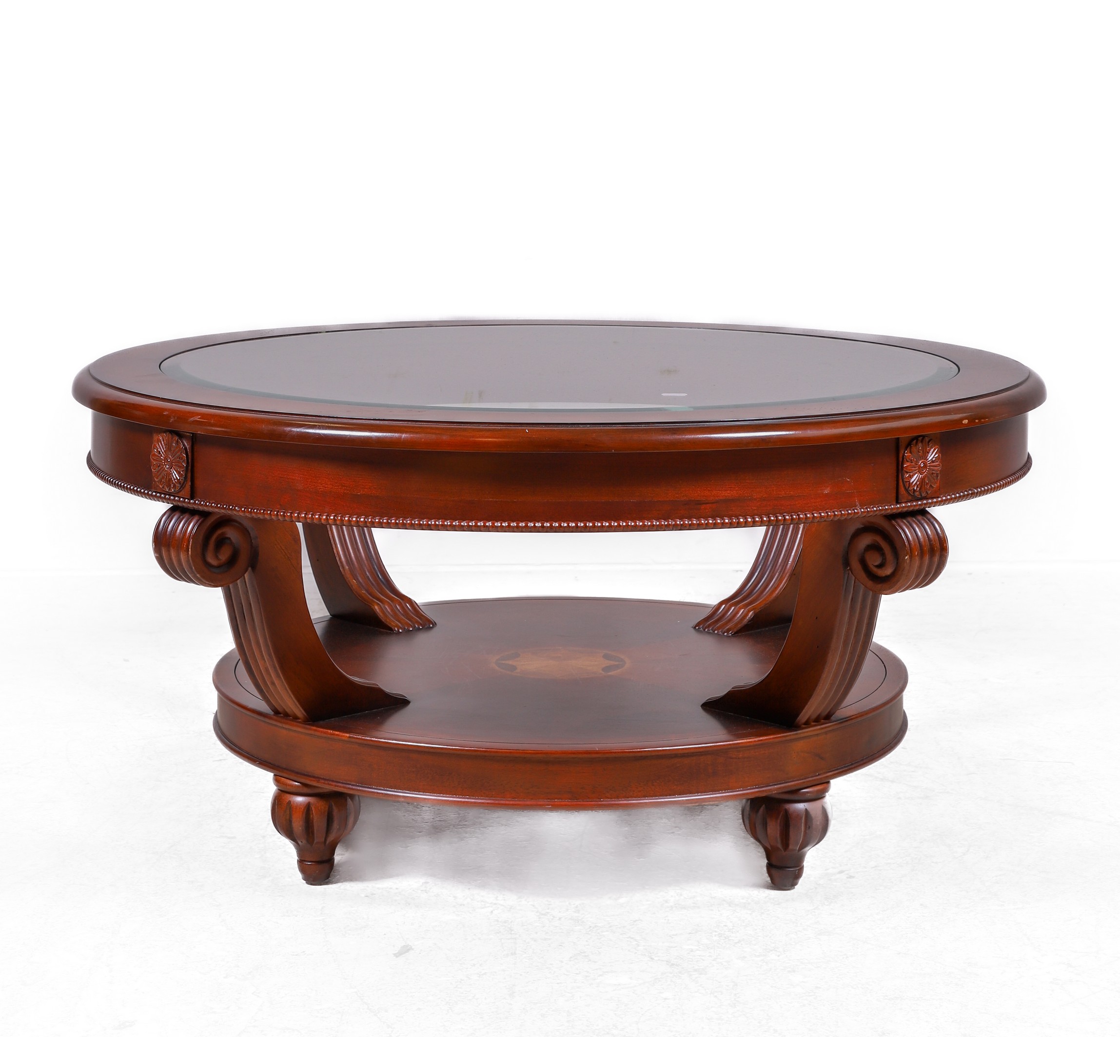 Inlaid Mahogany 2-tier glass top