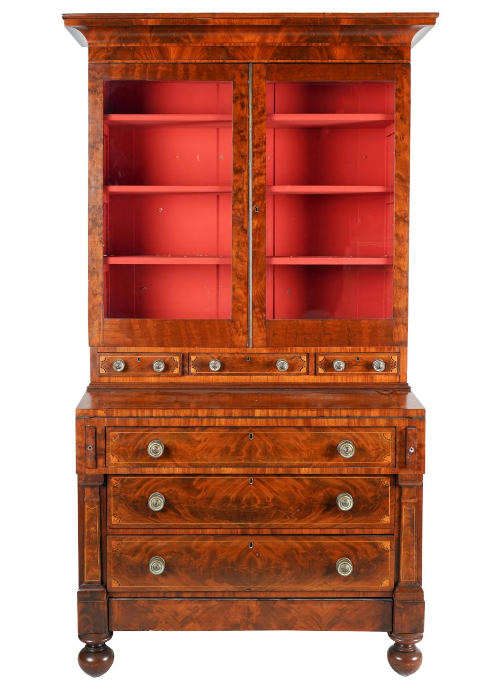 INLAID MAHOGANY BOOKCASE BUREAU19th