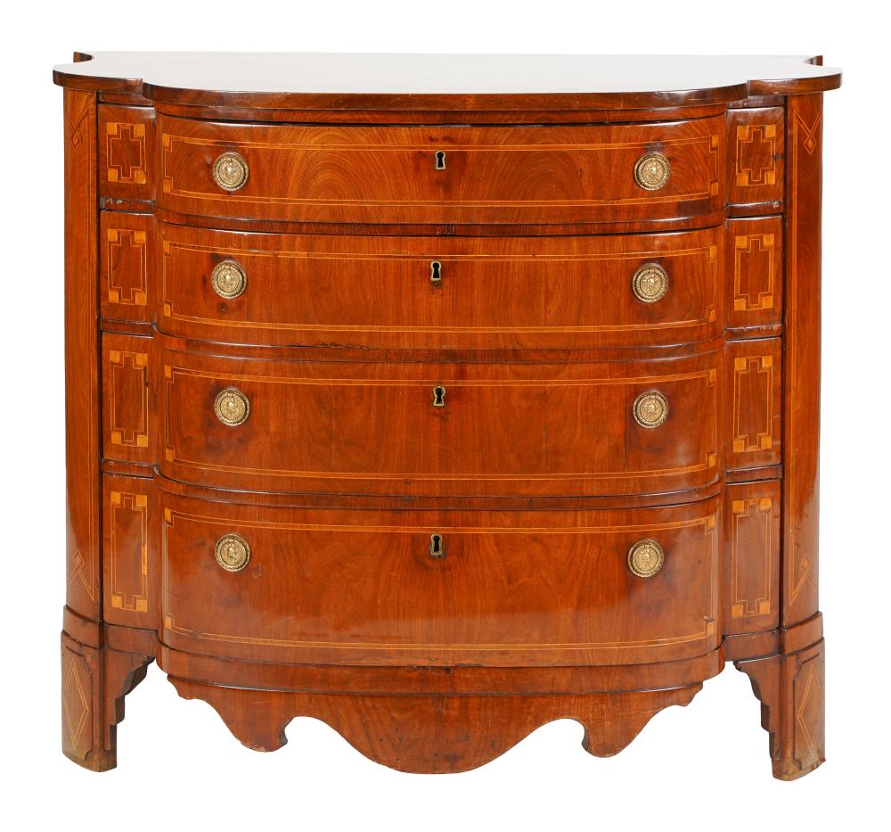 INLAID MAHOGANY BOWFRONT CHEST OF