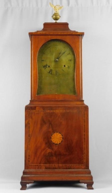INLAID MAHOGANY CASE SHELF CLOCK,
