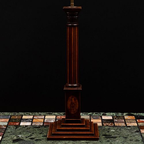 INLAID MAHOGANY COLUMNAR LAMP34 1/2