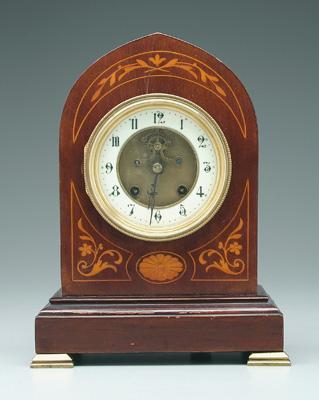 Inlaid mahogany key wind shelf